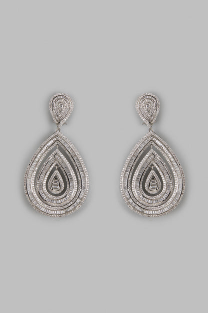 White Finish Zircon Dangler Earrings