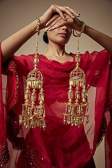 Gold Finish Leaf Charm Tying Kaleeras (Set Of 2)