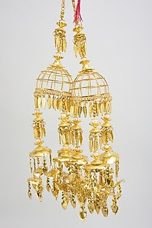 Gold Finish Leaf Charm Tying Kaleeras (Set Of 2)