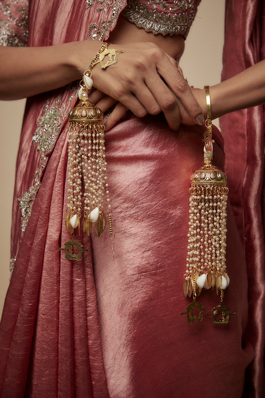 Gold Finish Shell & Doli Charm Bangle Kaleeras (Set Of 2)