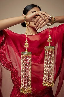 Gold Finish Kundan Polki & Charm Tying Kaleeras (Set Of 2)