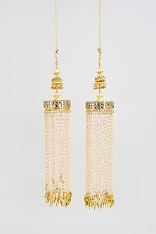 Gold Finish Kundan Polki & Charm Tying Kaleeras (Set Of 2)