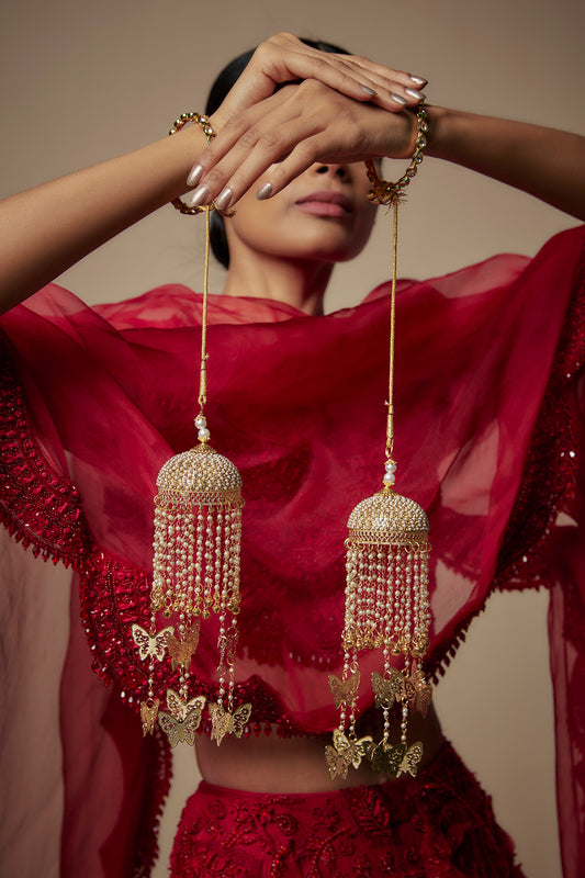 Gold Finish Beaded & Butterfly Charm Tying Kaleeras (Set Of 2)