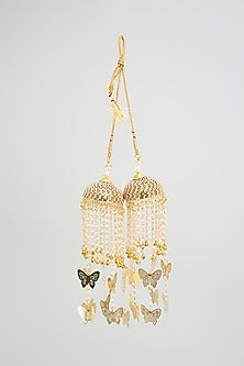 Gold Finish Beaded & Butterfly Charm Tying Kaleeras (Set Of 2)