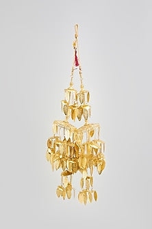 Gold Finish Leaf Charm Tying Kaleeras (Set Of 2)