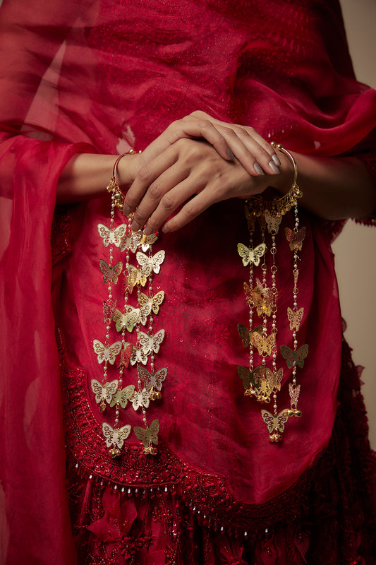 Gold Finish Butterfly Charm Bangle Kaleeras (Set Of 2)