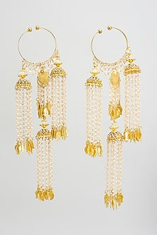 Gold Finish Pearl & Hanging Charm Tying Kaleeras (Set Of 2)