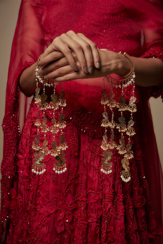 Gold Finish Shell & Face Charm Bangle Kaleeras (Set Of 2)