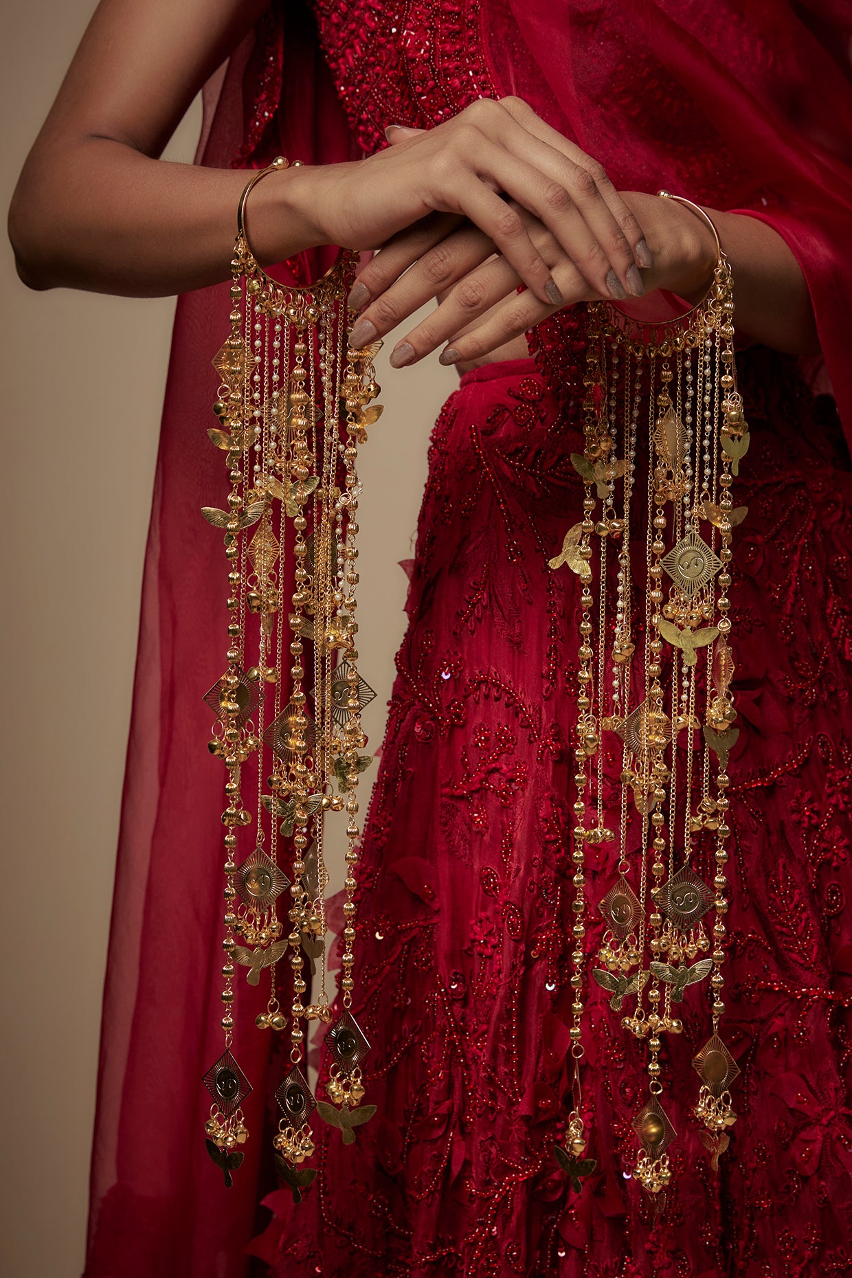 Gold Finish Multi-Colored Charm Bangle Kaleeras (Set Of 2)