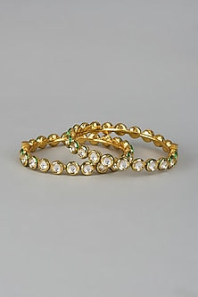 Gold Finish Kundan Polki Meenakari Bangles (Set Of 2)