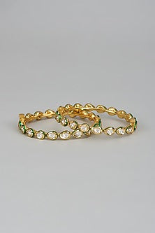 Gold Finish Kundan Polki Meenakari Bangles (Set Of 2)