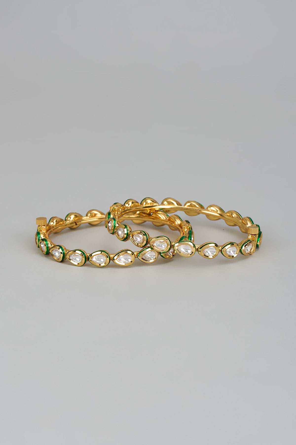 Gold Finish Kundan Polki Meenakari Bangles (Set Of 2)