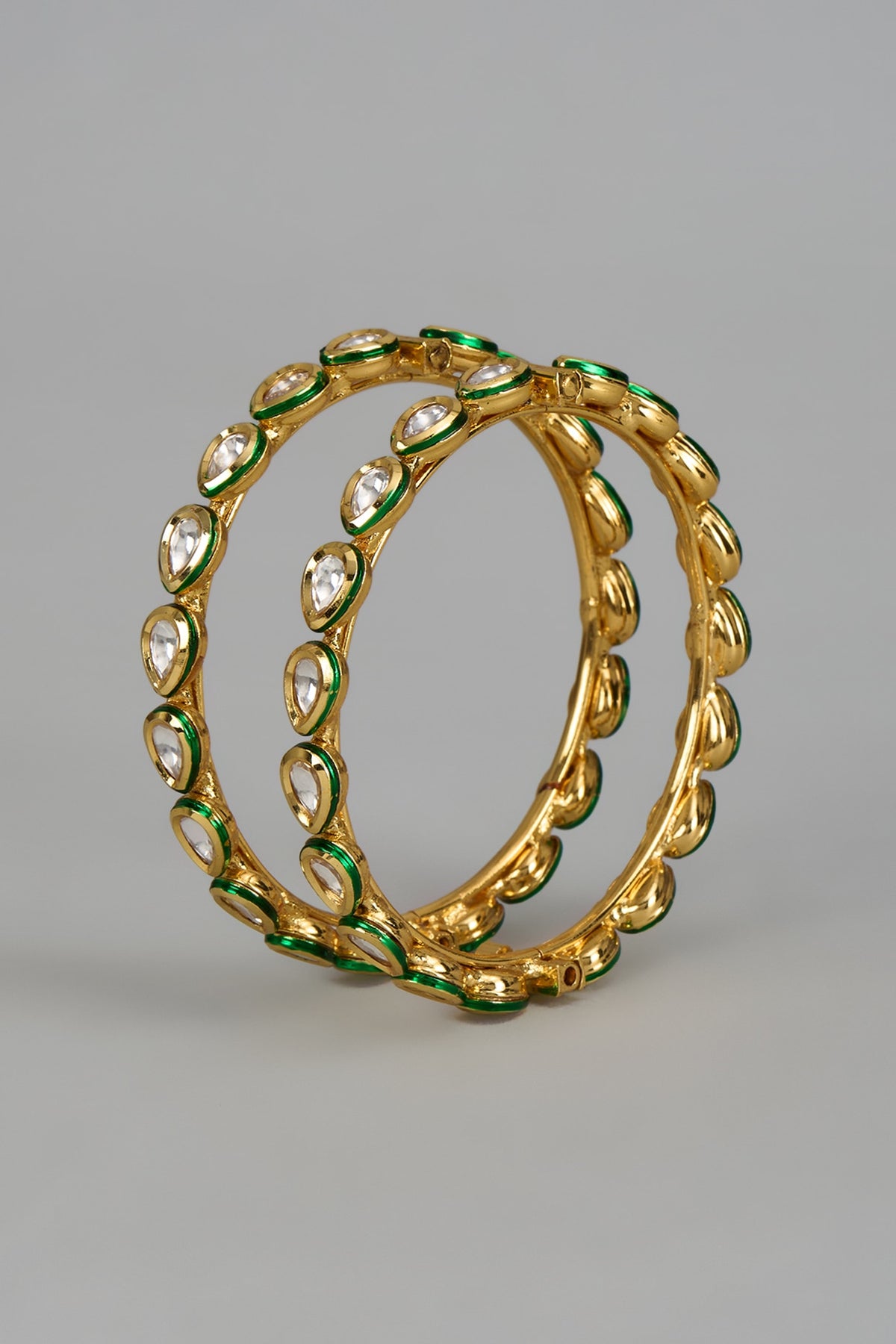 Gold Finish Kundan Polki Meenakari Bangles (Set Of 2)