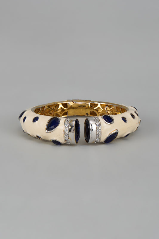 Gold Finish Sapphire Synthetic Stone Enameled Bangle