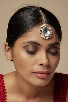 Gold Finish Kundan Polki & Zircon Maangtikka