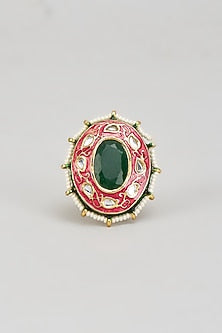 Gold Finish Kundan Polki & Red Onyx Ring