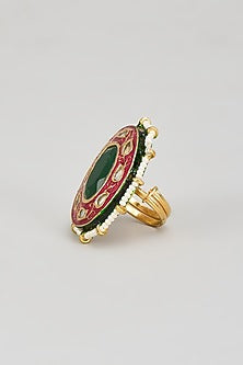 Gold Finish Kundan Polki & Red Onyx Ring
