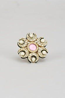 Gold Finish Kundan Polki & Pink Onyx Ring