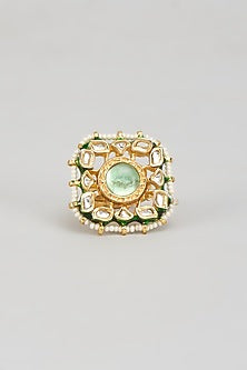 Gold Finish Kundan Polki & Green Onyx Ring
