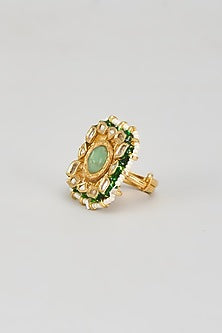 Gold Finish Kundan Polki & Green Onyx Ring