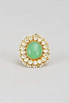 Gold Finish Kundan Polki & Green Onyx Ring
