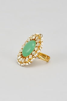Gold Finish Kundan Polki & Green Onyx Ring