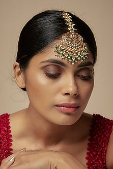 Gold Finish Kundan Polki & Beaded Maangtikka