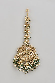 Gold Finish Kundan Polki & Beaded Maangtikka