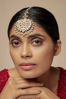 Gold Finish Kundan Polki & Beaded Maangtikka