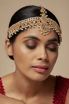 Gold Finish Kundan Polki Mathapatti