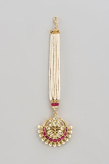 Gold Finish Kundan Polki & Pink Beaded Maangtikka