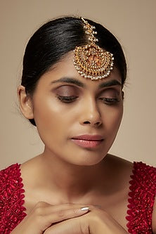 Gold Finish Kundan Polki Maangtikka