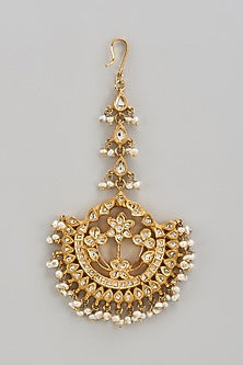 Gold Finish Kundan Polki Maangtikka