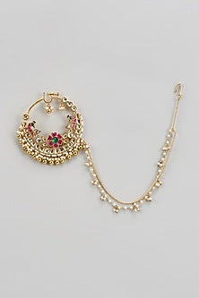 Gold Finish Kundan Polki & Red Beaded Nath