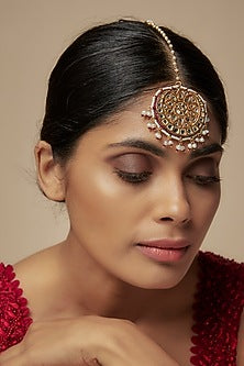 Gold Finish Kundan Polki Maangtikka