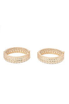 Gold Finish Kundan Polki & White Stone Floral Bangles (Set Of 2)