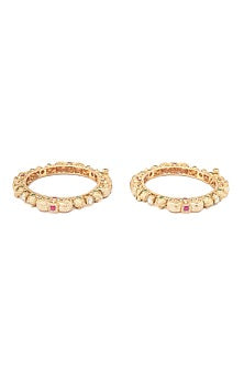 Gold Finish Multi-Colored-Stone Floral Bangles (Set Of 2)
