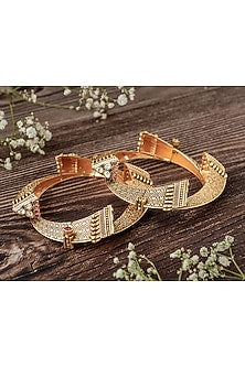 Gold Finish Multi-Colored Stone Temple Bangles (Set Of 2)