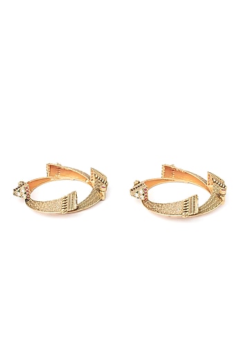 Gold Finish Multi-Colored Stone Temple Bangles (Set Of 2)