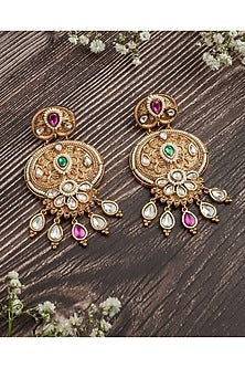 Gold Finish Multi-Colored Gemstone Chandbali Earrings