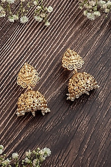 Gold Finish Pearl Drop Jhumka Earrings