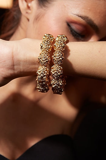 Gold Finish Textured Bangles (Set Of 2)
