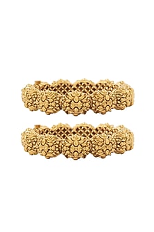 Gold Finish Textured Bangles (Set Of 2)