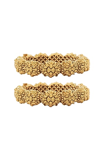 Gold Finish Textured Bangles (Set Of 2)