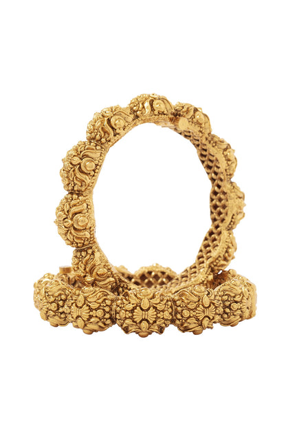 Gold Finish Textured Bangles (Set Of 2)