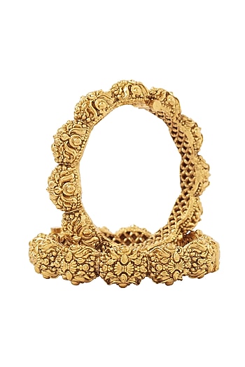 Gold Finish Textured Bangles (Set Of 2)