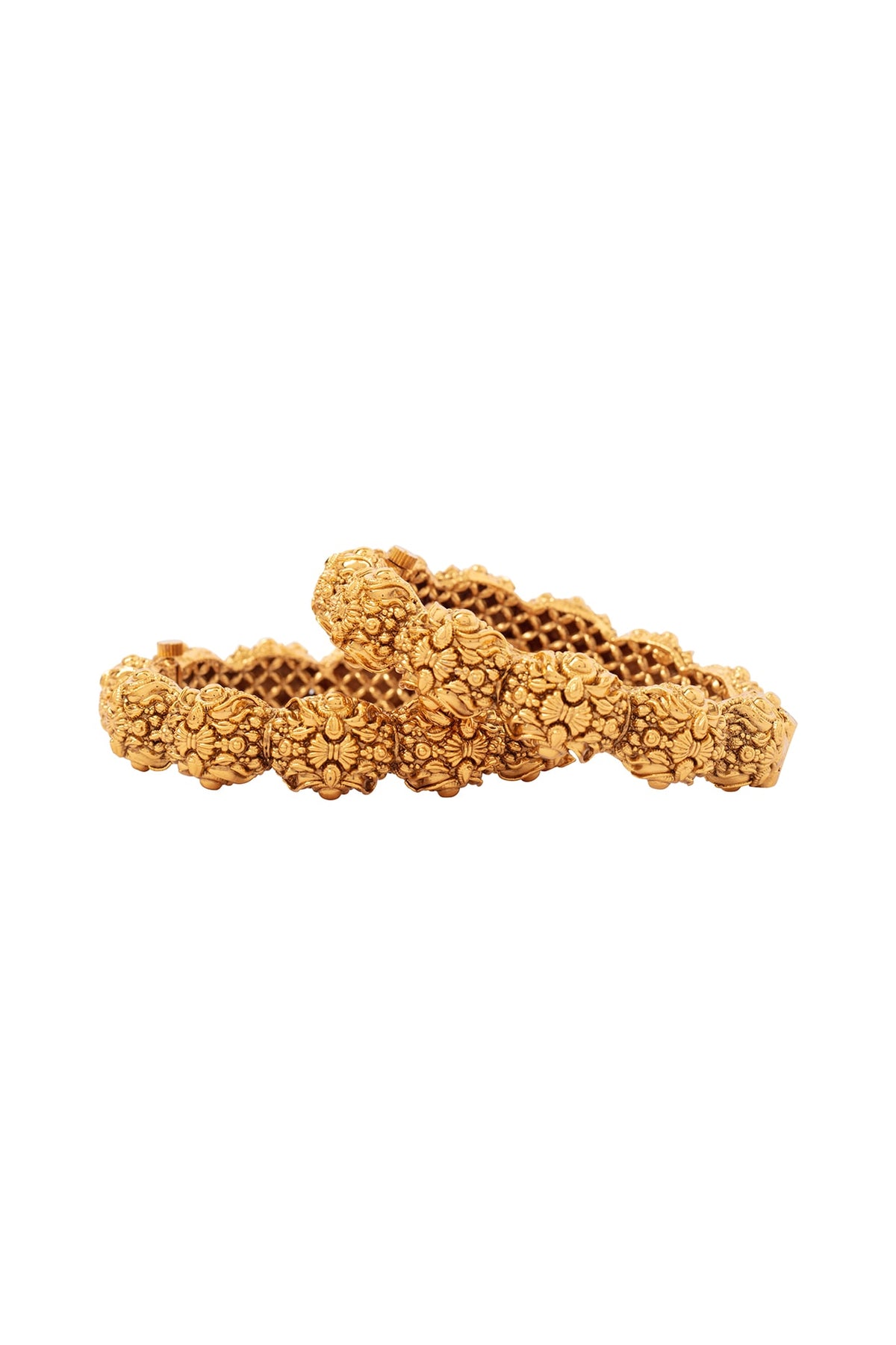 Gold Finish Textured Bangles (Set Of 2)