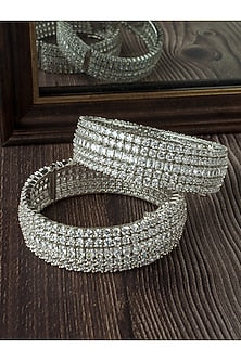 Silver Finish Zircon Bangles (Set Of 2)