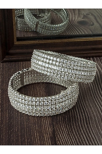 Silver Finish Zircon Bangles (Set Of 2)