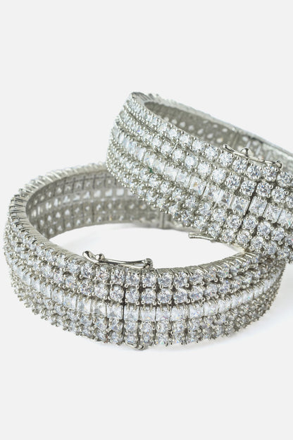 Silver Finish Zircon Bangles (Set Of 2)